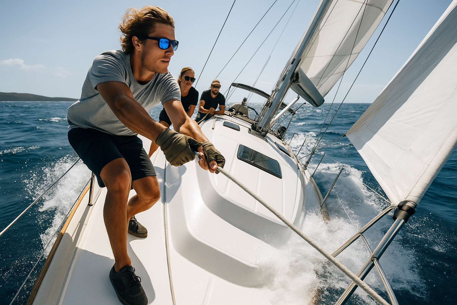 Adrenaline-sailing-image-three-crew-on-fast-moving-sailboat