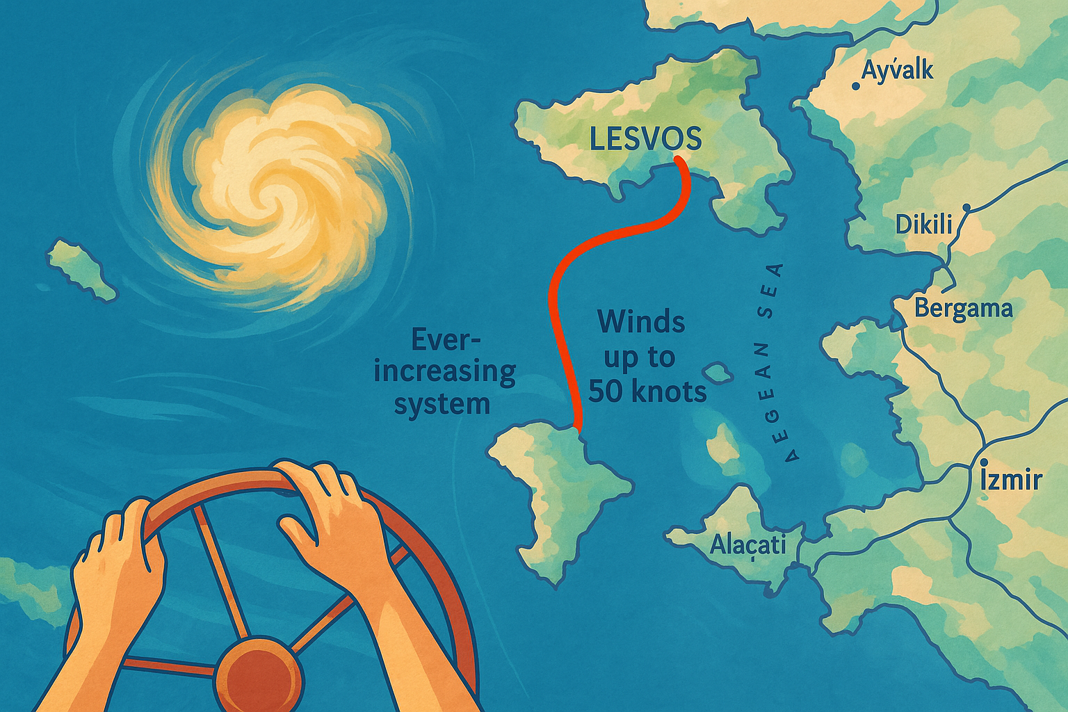 indicative map from lesbos to chios